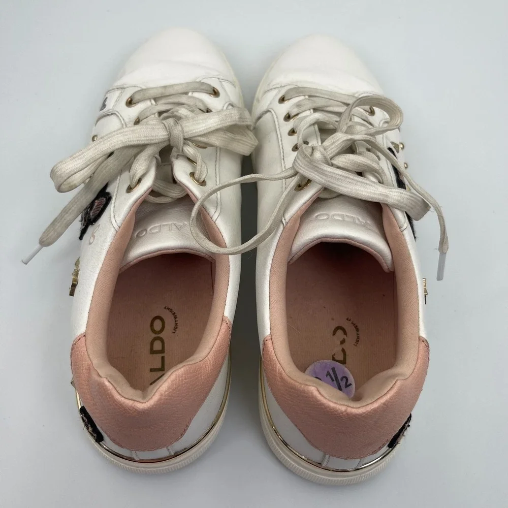 Aldo Chicou Syn Mix Mat Sneakers Women's Size 8.5 Studded Embellished White